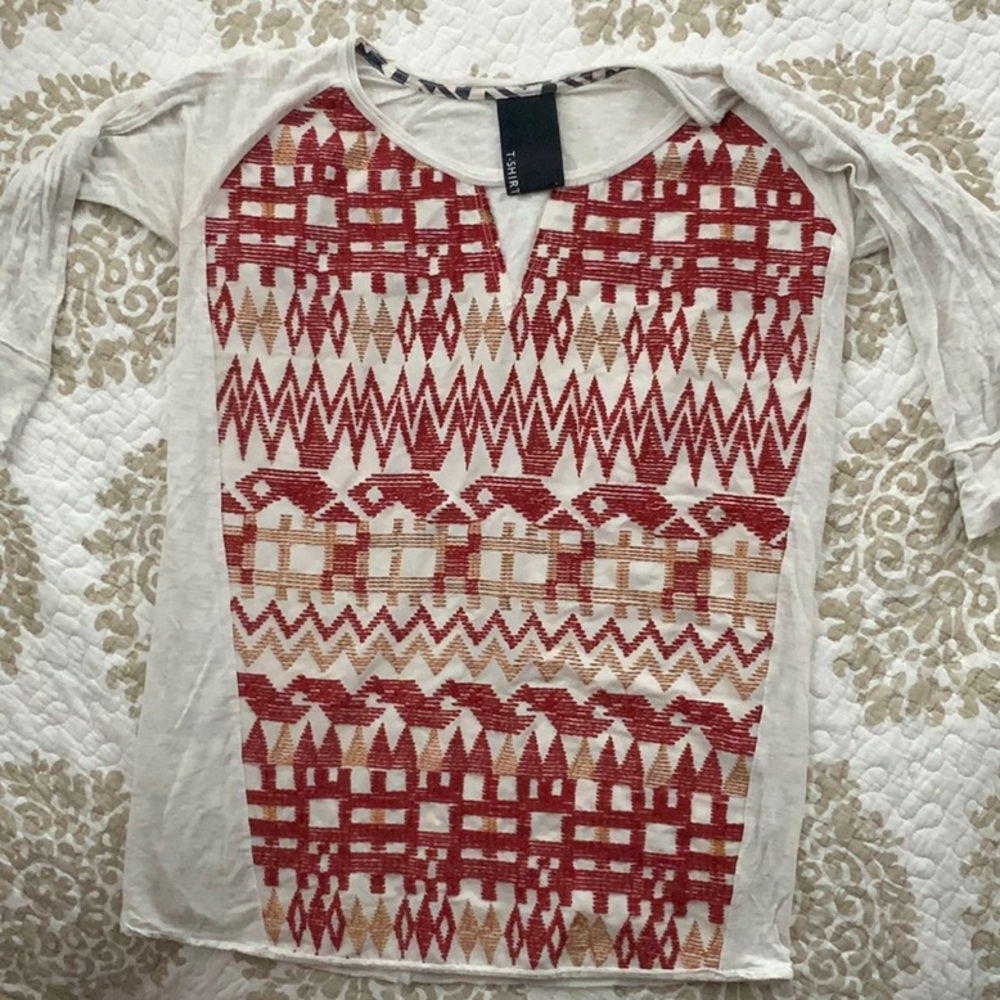 Anthropologie Embroidered T-Shirt Small